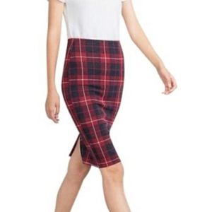 Zara Trafaluc Red Plaid Pencil Skirt sz L